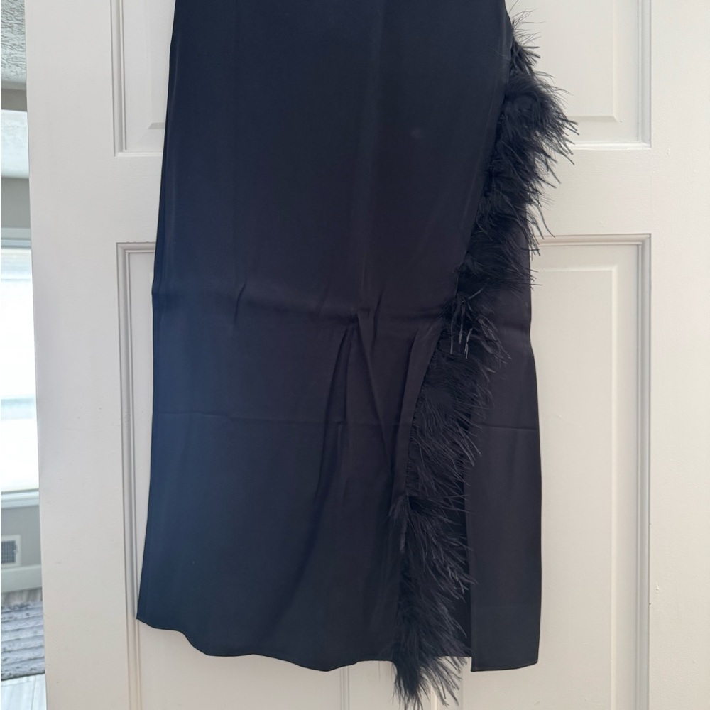 J. Crew Black Satin Skirt with Feather Detail on Slit